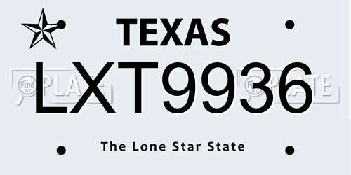 LXT9936 Texas License Plate