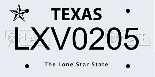 LXV0205 Texas License Plate