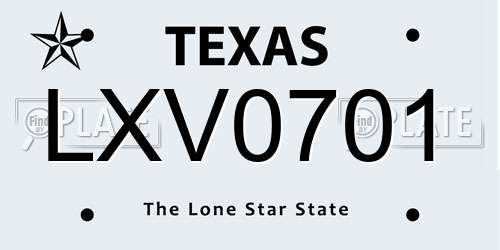 LXV0701 Texas License Plate