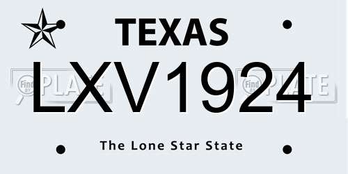 LXV1924 Texas License Plate