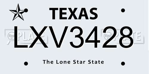 LXV3428 Texas License Plate
