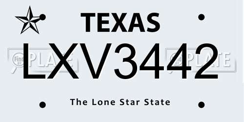 LXV3442 Texas License Plate