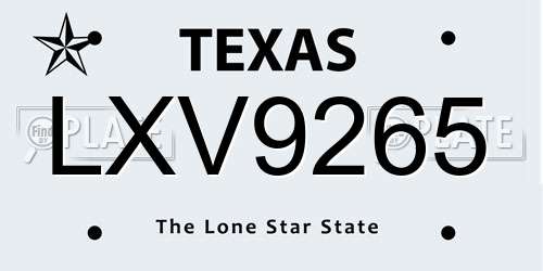 LXV9265 Texas License Plate