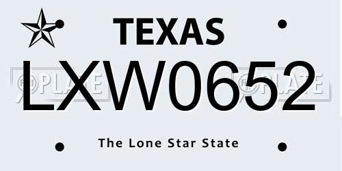 LXW0652 Texas License Plate