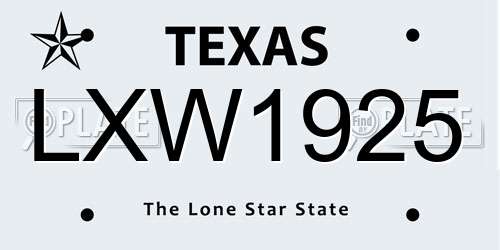 LXW1925 Texas License Plate