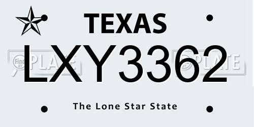 LXY3362 Texas License Plate
