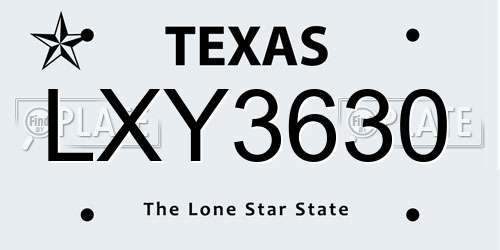 LXY3630 Texas License Plate