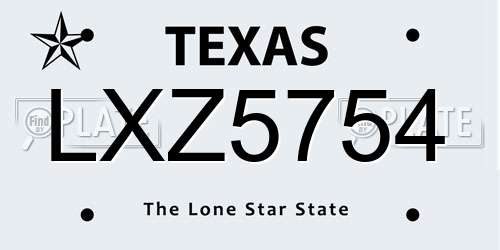 LXZ5754 Texas License Plate