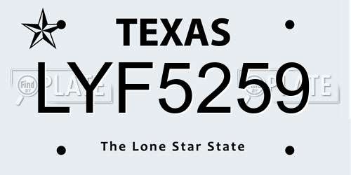LYF5259 Texas License Plate