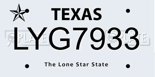 LYG7933 Texas License Plate