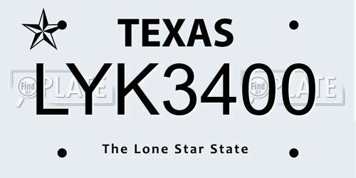 LYK3400 Texas License Plate