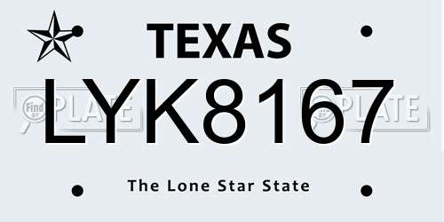 LYK8167 Texas License Plate