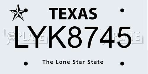 LYK8745 Texas License Plate