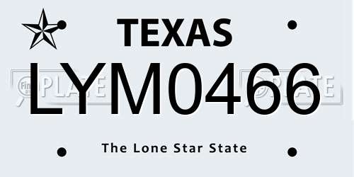 LYM0466 Texas License Plate