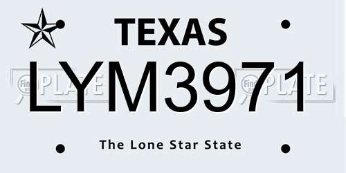 LYM3971 Texas License Plate