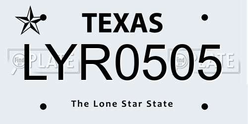 LYR0505 Texas License Plate