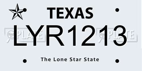 LYR1213 Texas License Plate