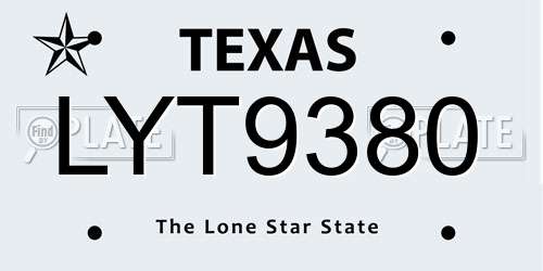 LYT9380 Texas License Plate