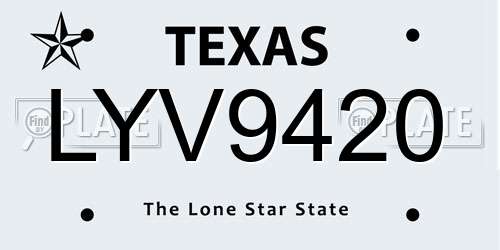 LYV9420 Texas License Plate
