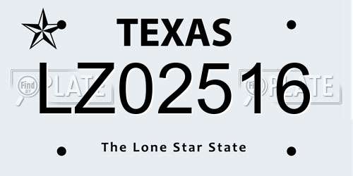 LZ02516 Texas License Plate