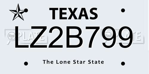 LZ2B799 Texas License Plate