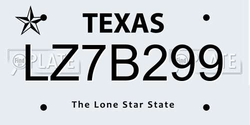 LZ7B299 Texas License Plate