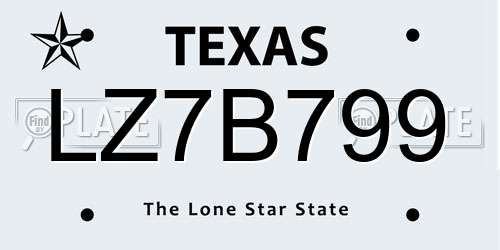 LZ7B799 Texas License Plate