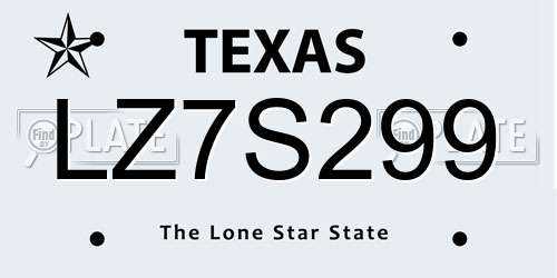 LZ7S299 Texas License Plate