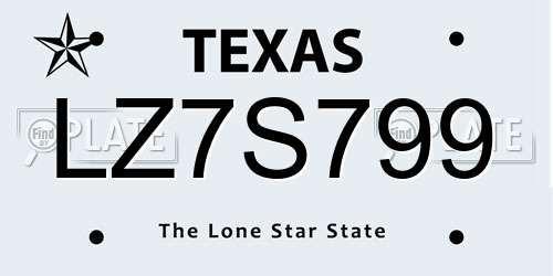 LZ7S799 Texas License Plate