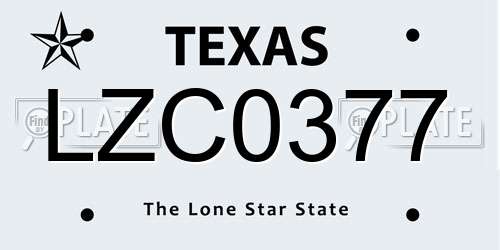 LZC0377 Texas License Plate