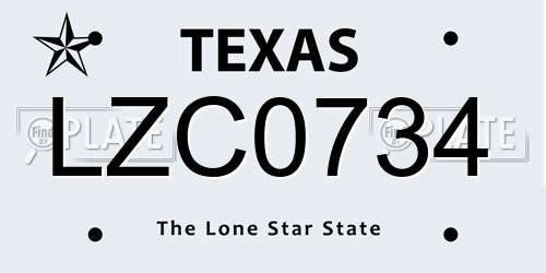 LZC0734 Texas License Plate