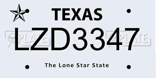 LZD3347 Texas License Plate