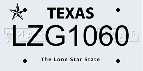 LZG1060 Texas License Plate