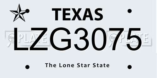 LZG3075 Texas License Plate