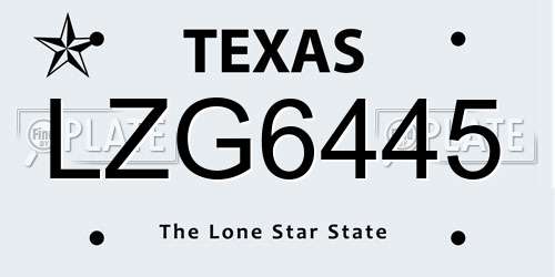 LZG6445 Texas License Plate