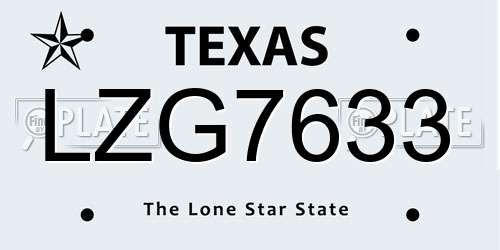 LZG7633 Texas License Plate