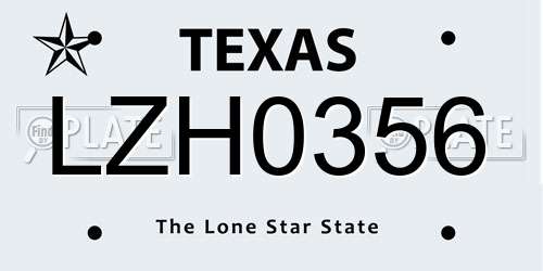 LZH0356 Texas License Plate