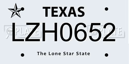 LZH0652 Texas License Plate