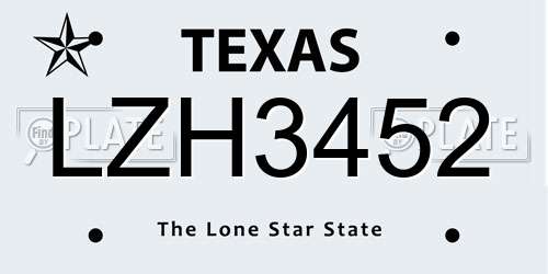 LZH3452 Texas License Plate