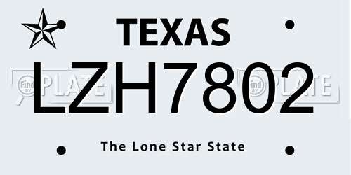 LZH7802 Texas License Plate