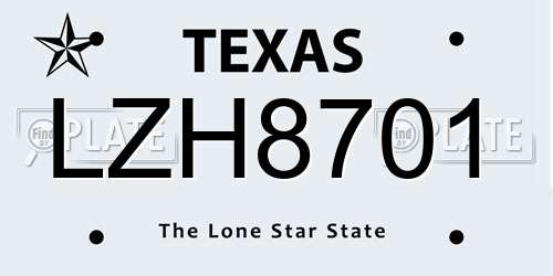 LZH8701 Texas License Plate