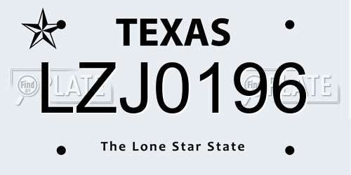 LZJ0196 Texas License Plate