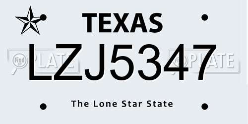 LZJ5347 Texas License Plate