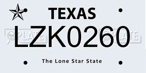 LZK0260 Texas License Plate