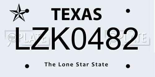 LZK0482 Texas License Plate