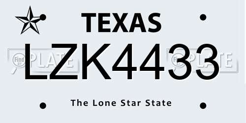 LZK4433 Texas License Plate