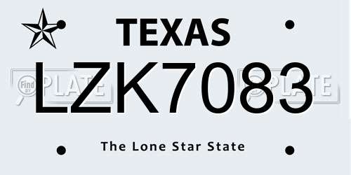 LZK7083 Texas License Plate