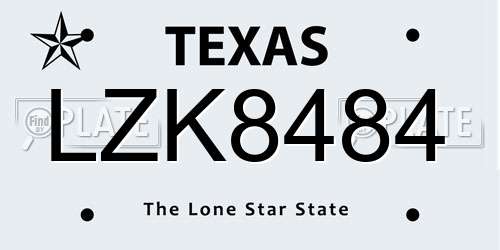 LZK8484 Texas License Plate