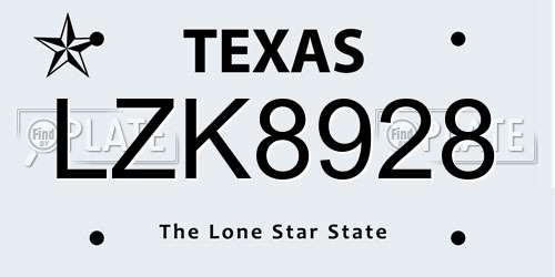 LZK8928 Texas License Plate