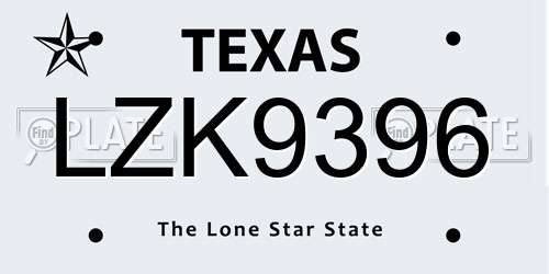 LZK9396 Texas License Plate